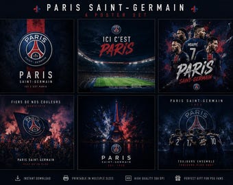 PSG Wall Art Bundle | Paris Saint-Germain Posters | Football Printable Decor | Soccer Digital Download