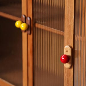 Colorful Ball Nursery Walnut Wall Hooks, Handmade Walnut Wood Ceramic Drawer Pulls, Minimalist Furniture Handles,  Home Decor Gift