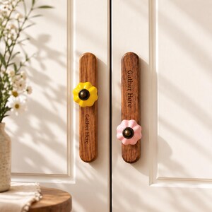 Personalized Pumpkin Ceramic Cabinet Knobs, Vintage Walnut Wood Drawer Pulls, Rustic Farmhouse Furniture Handles, Fall Home Decor