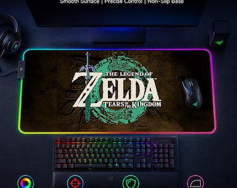 Zelda RGB Gaming Maus Pad Multi-Designs - Tränen des Königreichs LED Schreibtischmatte - Link XXL Backlit Mousepad - 3 mm 4 mm dick Gamer Geschenk Dekor