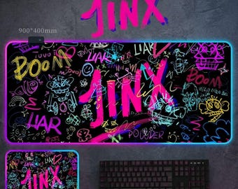 Jinx RGB Gaming Mauspad - Neon Graffiti Chaos LED Schreibtischmatte - Pink Blau Ästhetisches Großes XXL Mousepad mit Hintergrundbeleuchtung - Gamer Girl Schreibtisch Deko Geschenk