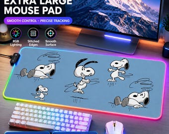 Snoopy RGB Gaming Mauspad Multi-Designs - Süße Charlie Brown LED Schreibtischmatte - Cartoon Beagle XXL Backlit Mousepad - 3mm 4mm dick Gamer Geschenk