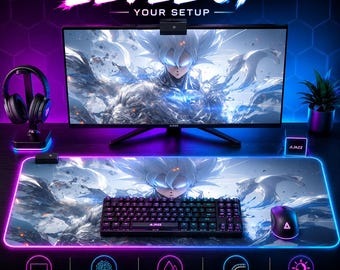 Goku RGB Gaming Mauspad - Ultra Instinct Super Saiyan LED Schreibtischmatte - XXL Großes beleuchtetes Mousepad - 3 mm 4 mm dick Anime Gamer Geschenk Dekor