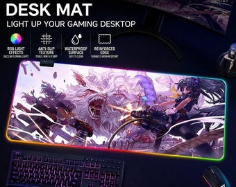 Kiana & Elysia RGB Gaming Mauspad - Honkai Impedanz 3.Herrscher Schlacht LED Schreibtischmatte - XXL Großes hinterleuchtetes Mousepad, 3 mm dick Gamer Geschenk
