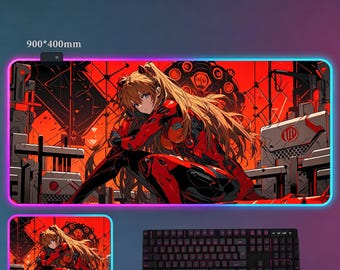 Asuka RGB Gaming Maus Pad - Rot Ästhetische Anime Schreibtischmatte - Mecha Girl Große XXL Backlit Mousepad - 3 mm 4 mm Dicke Gamer Schreibtisch Dekoration Geschenk
