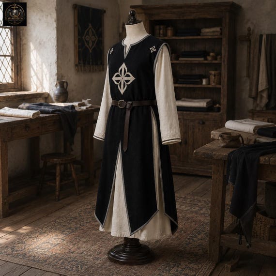 Medieval Templar Tunic Robe Set | Crusader Surcoat | LARP Knight Costume | Renaissance Fair Cosplay Outfit