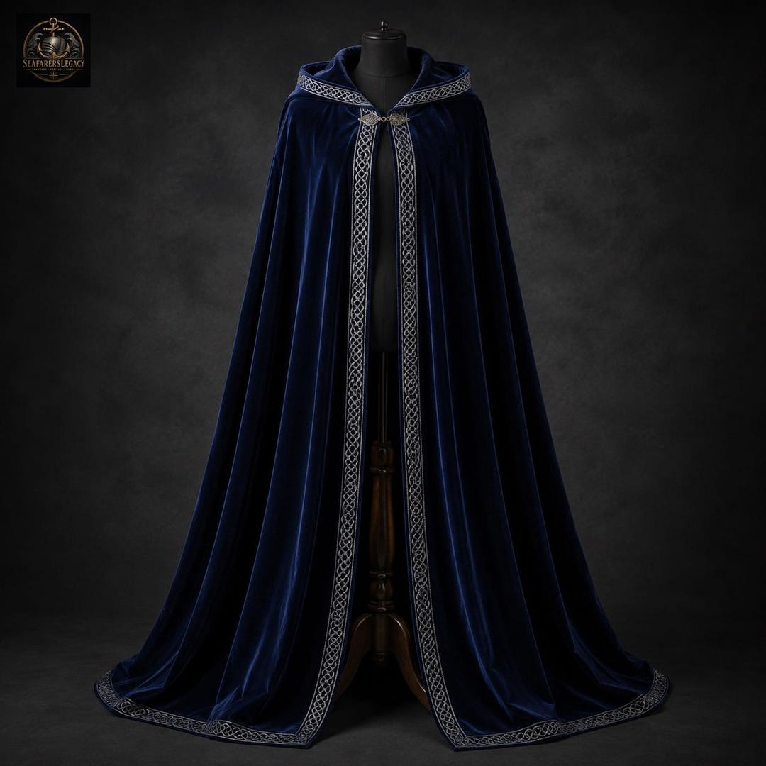 Royal Blue Velvet Hooded Cloak | Medieval Fantasy Cape, Silver Trim ...