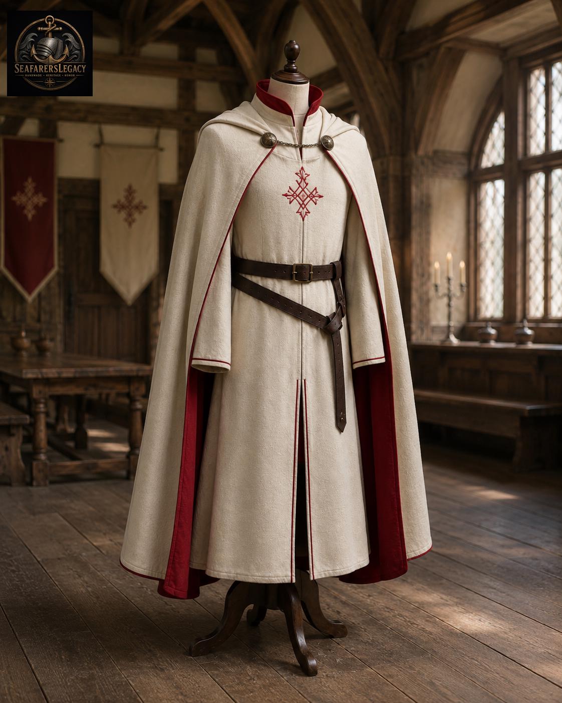 Pattern Templar Tunic Templar Knight Tunic and Cape Set | Medieval Crusader Robe Costume ...