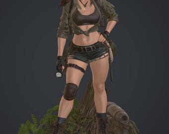 Ava Wildtrail STL-bestand – Figuur van een vrouwelijke jungle-ontdekkingsreiziger, overlevingsavontuurbeeldje van hars, 3D-printbaar verzamelobject