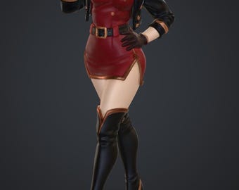 Scarlet Valkyrie STL File – Anime Pin-Up Figurine, 3D Printable Female Statue, Collectible Fantasy Doll Model for Display