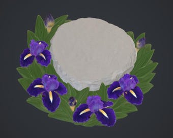 Iris Valor STL File – Purple Iris Floral Display Base – Botanical Pedestal for Statues, Figurines and Miniatures