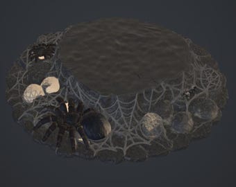 Spider’s Lair STL File – Giant Spider and Web Display Base – Dark Fantasy Pedestal with Egg Sacks for Figurines