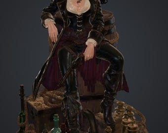 Black Tide Mara STL File – Female Pirate Figurine, Barrel Diorama Resin Printable 3D Collectible Model