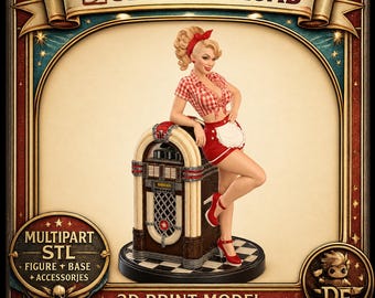 Jukebox Sweetheart Multipart – Retro Diner Pin-Up STL File for 3D Printing