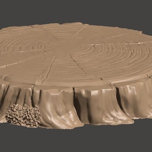 Peut inclure: Souche d'arbre marron clair avec des anneaux de croissance visibles et une écorce texturée. La souche circulaire présente plusieurs fissures profondes sur la surface supérieure. Les bords ont une texture rugueuse et inégale.