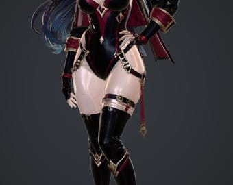 Crimson Night Enchantress STL File – Dark Fantasy Anime Girl Figurine, 3D Printable Female Statue, Gothic Collectible Doll