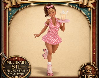 Roller Shake Girl Multipart – Retro Diner Roller Girl STL File for 3D Printing