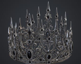 Obsidian Crown of the Black Spiers – Corona Obsidiana Spinarum STL | Gothic Fantasy Crown | Lost Crowns Relic | Dark Queen Crown STL