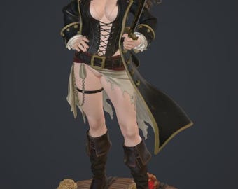 Sexy Female Pirate Captain STL – Buccaneer Queen | Fantasy Corsair Statue | Printable 3D Model