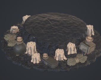 Witching Circle STL File – Witchcraft Ritual Display Base – Candles, Potion Bottles and Herbs Pedestal for Figurines