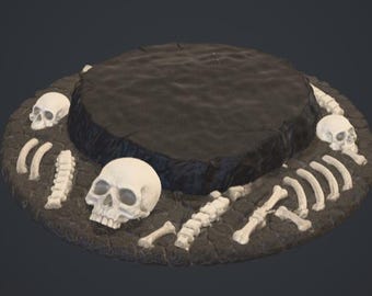 Bone Harvest STL File – Human Skull and Skeleton Display Base – Macabre Pedestal for Undead and Horror Figurines