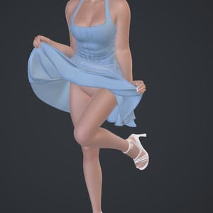 Derya Blue Halter Dress – Real Scan Female STL Statue for 3D Printing