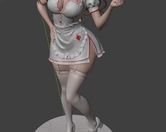 Crimson Nurse STL-bestand – Horror verpleegster pin-up figuur, printbaar beeldje van hars in gotische stijl, model in donkere anime-stijl