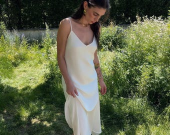 Ivory Satin Slip Dress, Minimalist Midi Dress for Women, Elegant Summer Outfit