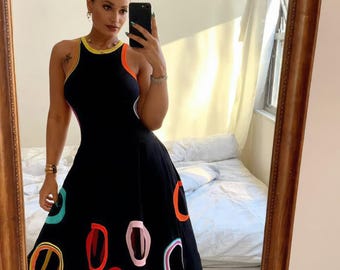 Boho Maxi Dress Women, Artistic Abstract Print Sleeveless Summer Vacation Outfit