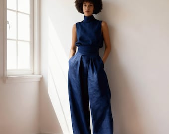 Navy Blue Maxi Dress for Women, Elegant Sleeveless High Neck Gown, Minimalist Formal Dress, Evening Party Dress, Wedding Guest Outfit