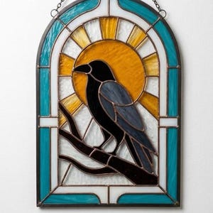 Black Raven Arch Stained Glass Pattern, Gothic Crow Suncatcher Template (Digital Download PDF)