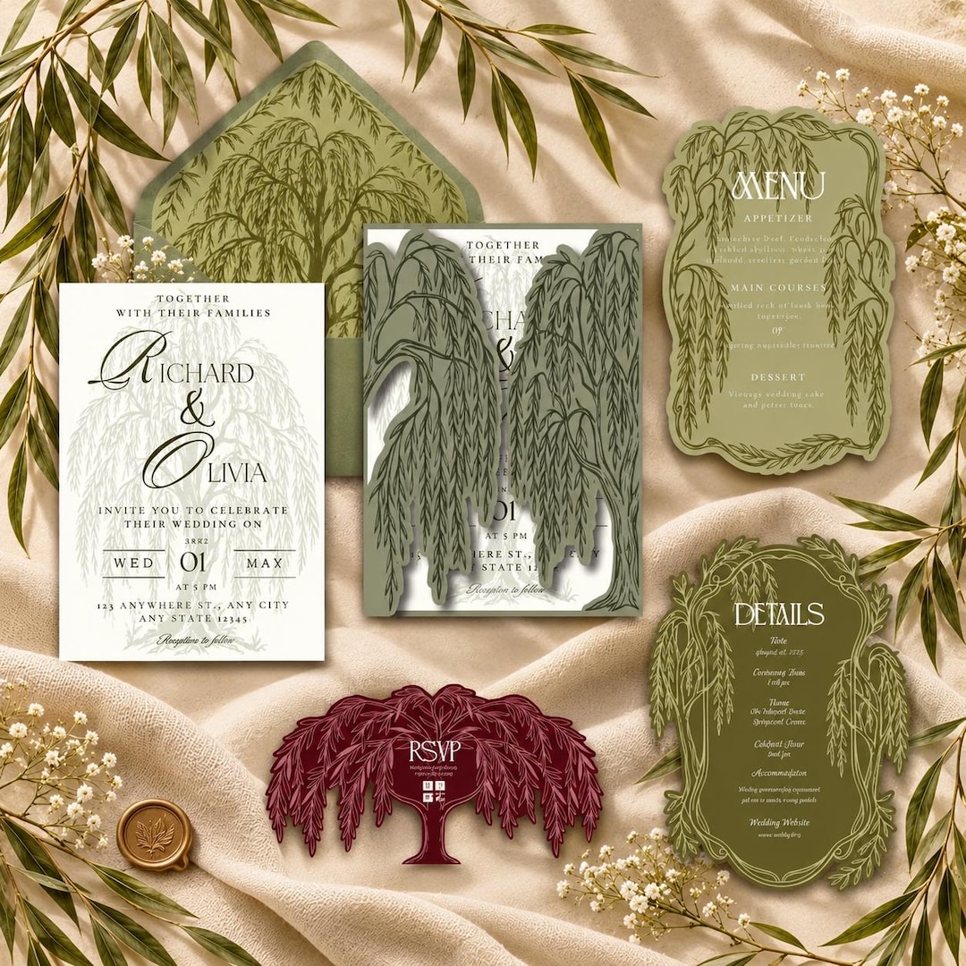 Invitation Tree Design Modèle d'invitation de mariage Willow Tree (SVG, 6 pièces) pour Cricut ...