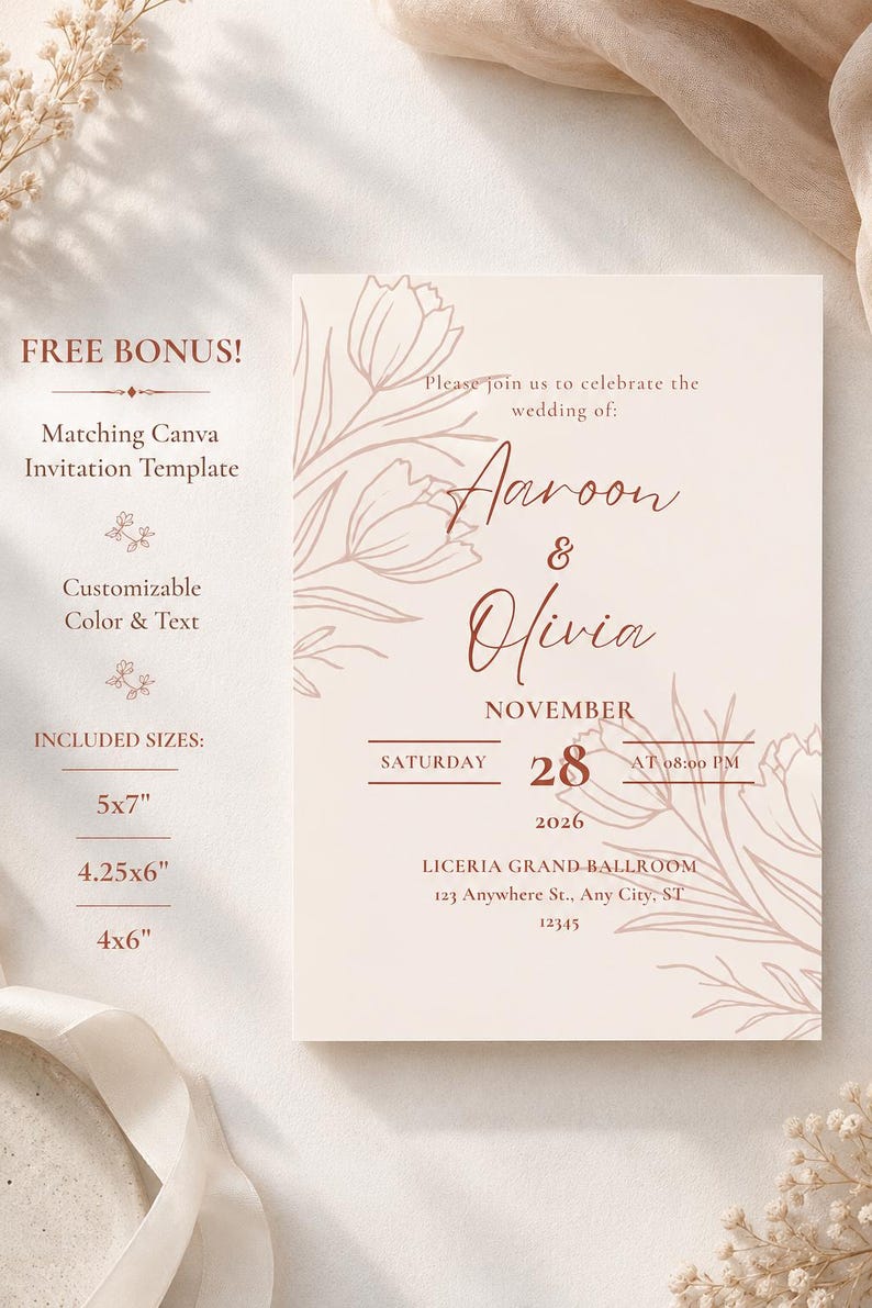Hochzeitseinladungs-Jacket mit terrakottafarbenem Tulpenmuster (SVG) | Einladungsvorlage mit Taschenfaltung | Cricut-Druck- und Schneide-RSVP-Karte (Sofort-Download) Bild 7