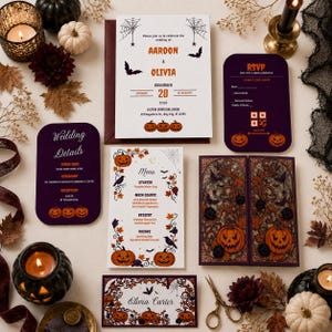 Halloween Gatefold Wedding Invitation Jacket SVG For Cricut | Print Then Cut DIY Pocket Fold Suite RSVP Menu Details Place Card | 3 Sizes