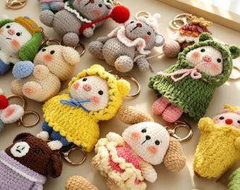 Handgestrickte Cartoon Puppe Schlüsselanhänger | Handgefertigte häkeln Plüsch Anhänger | Süße Strapazierfähige Taschenanhänger | Kreatives Geschenk für Kinder Erwachsene