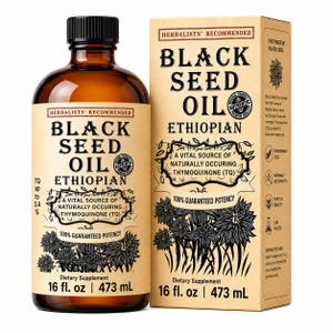 Ethiopian Black Seed Oil 16oz – High Thymoquinone 3.45% Pure Unrefined Liquid | Immune, Skin, Hair & Digestive Support | Large Glass Bottle