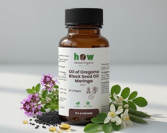 Oil of Oregano + Black Seed Oil + Moringa Softgels 3-in-1 |  Immune Support Supplement - 60 Vegan Capsules