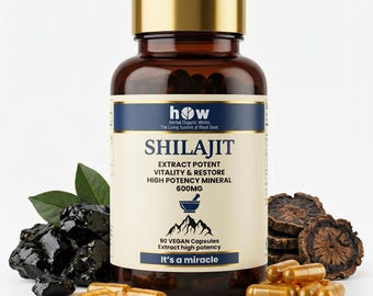 Pure Himalayan Shilajit Capsules 600mg Extract - 90 Vegan High Potency Fulvic Acid Supplement for Energy, Stamina & Vitality