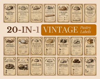 Vintage Bakery Label Canva Template Bundle | Editable Bakery Branding Kit