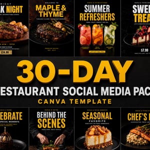 30-Day Restaurant Social Media Pack | Canva Templates (Digital Download)