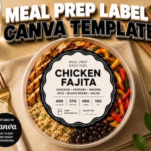 Bearbeitbare Meal Prep Label Canva Vorlage | Lebensmittel Ernährung Sticker (Digitaler Download)