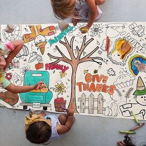 Thanksgiving Giant Coloring Page | 30x60 Coloring Tablecloth for Kids, Thanksgiving Decor Turkey Coloring Poster | Holiday Family Activity