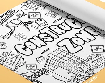 GIANT Construction Truck Coloring Poster or Table Cover | Paper Truck Tablecloth for Birthday Parties | Truck Party Decor | 24x36"