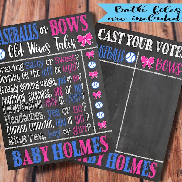 Gender Reveal/Baseballs or Bows/Old Wives' Tales/Custom Digital Files/ Invitation and Voting Posters