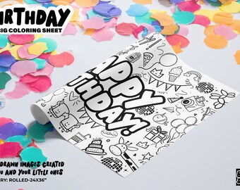 GIANT Birthday Coloring Poster | Birthday Coloring Page | 24X36" Inch | Coloring Activity | Table Cover | Birthday Banner