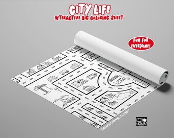 GIANT Coloring Poster | Car Play Mat Coloring Page | 24X36 Inch | Coloring Sheet | City Life Coloring | Kids Activity
