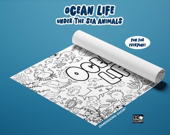 Big Sheetz Ocean Life Giant Coloring Page | Sea Animals Large Coloring Sheet or Table Cover | Paper Tablecloth for Birthday Parties | 24x36"