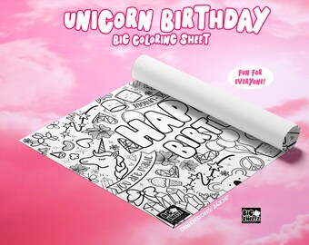 GIANT Coloring Poster | Unicorn Birthday Coloring Page | 24X36 Inch | Coloring Sheet | Unicorn Coloring | Kids Activity | Delivered