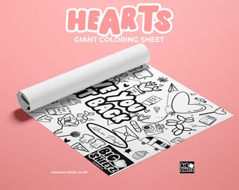 Big Sheetz Heart Themed Coloring Sheet | Giant Love Coloring Page | 24x36 | Coloring Poster | Adult Coloring Kids Coloring Activity