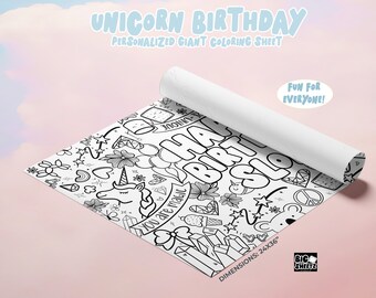 Customized GIANT Coloring Poster | Personalized Birthday Coloring Page | 24X36 Inch | Coloring Sheet | Unicorn Coloring | Delivered